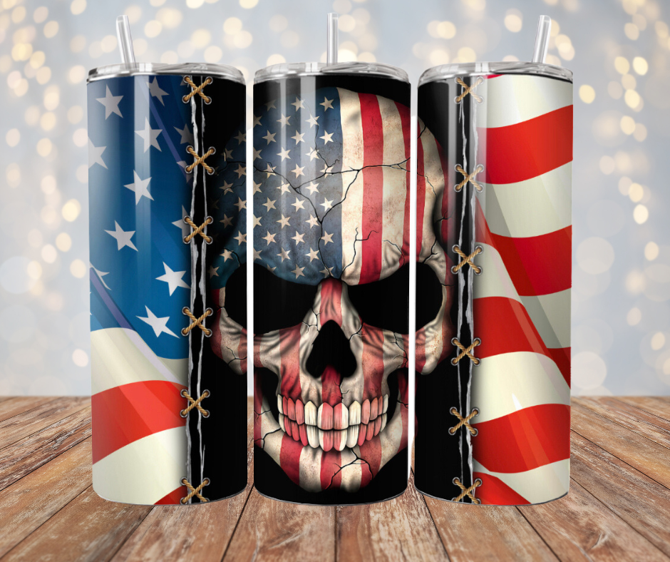 skull and American flag tumbler